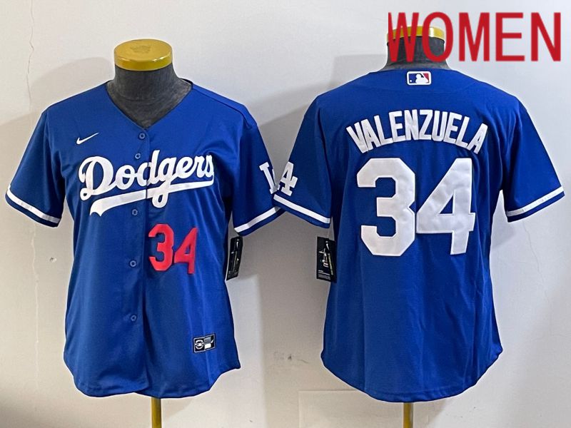 Women Los Angeles Dodgers #34 Valenzuela 2024 blue jersey 2024112012->women mlb jersey->Women Jersey